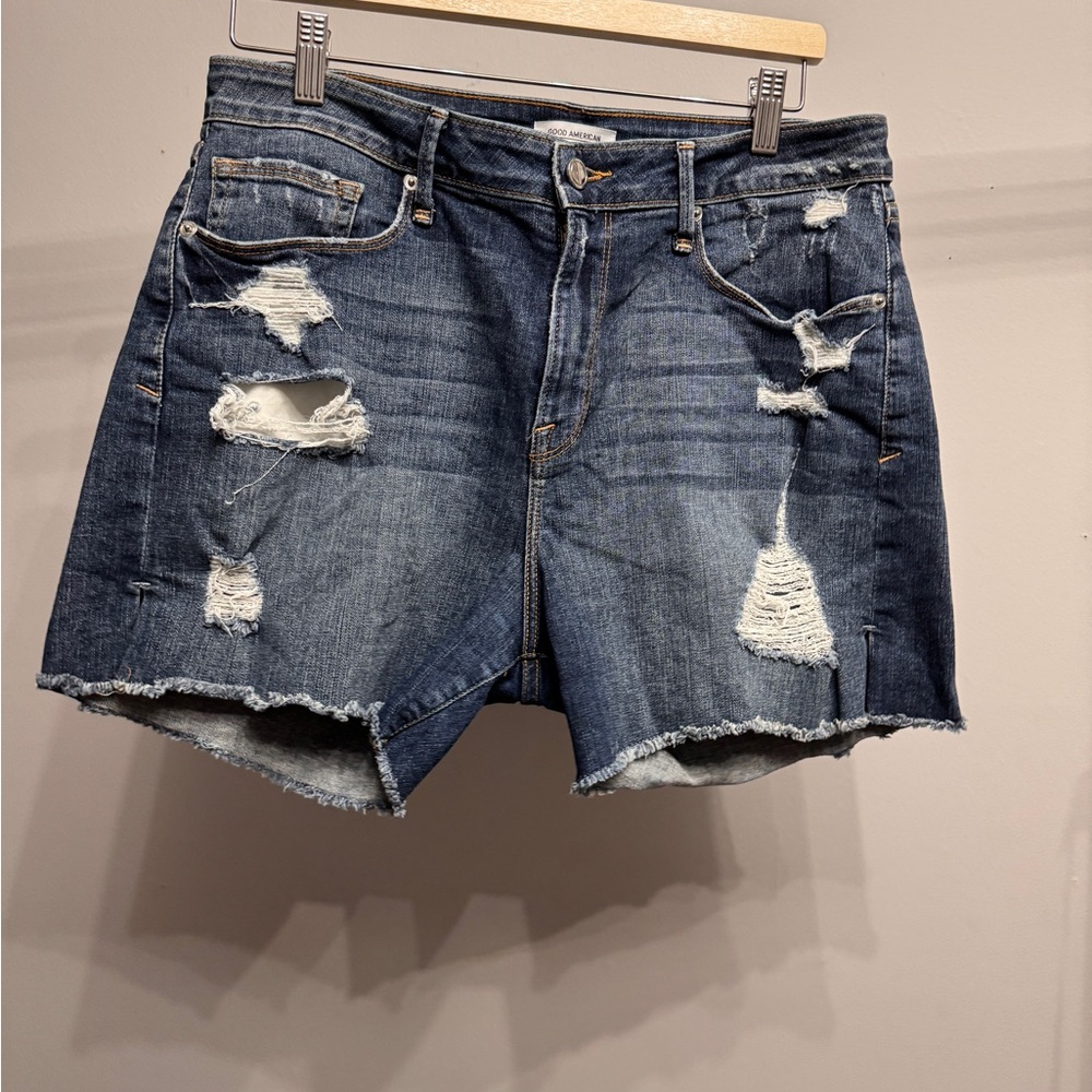 Good American Blue Distressed Jean Shorts